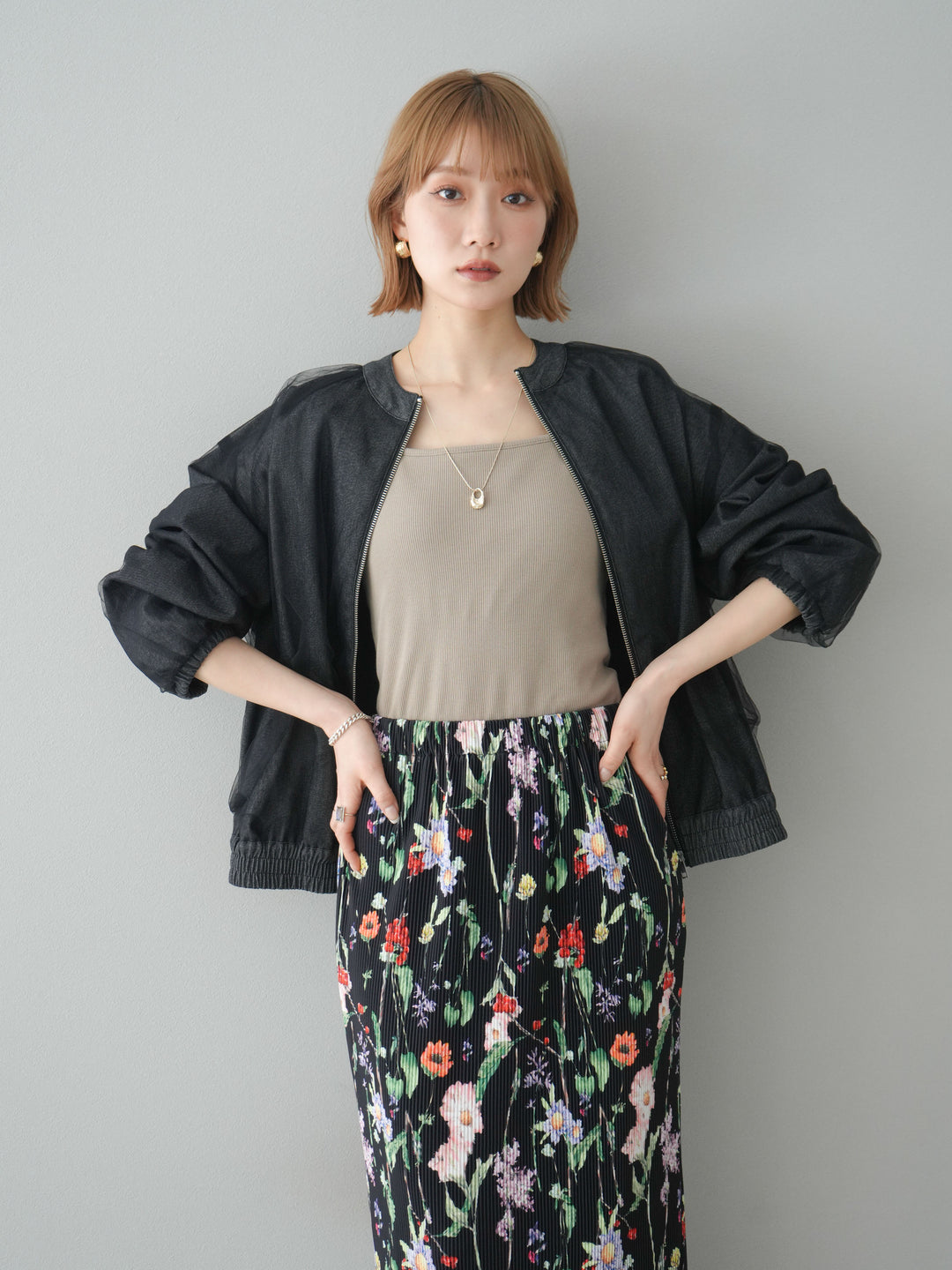 試着のみ】ピンクハウス 黒 チュールオーバーブラウス スカート  