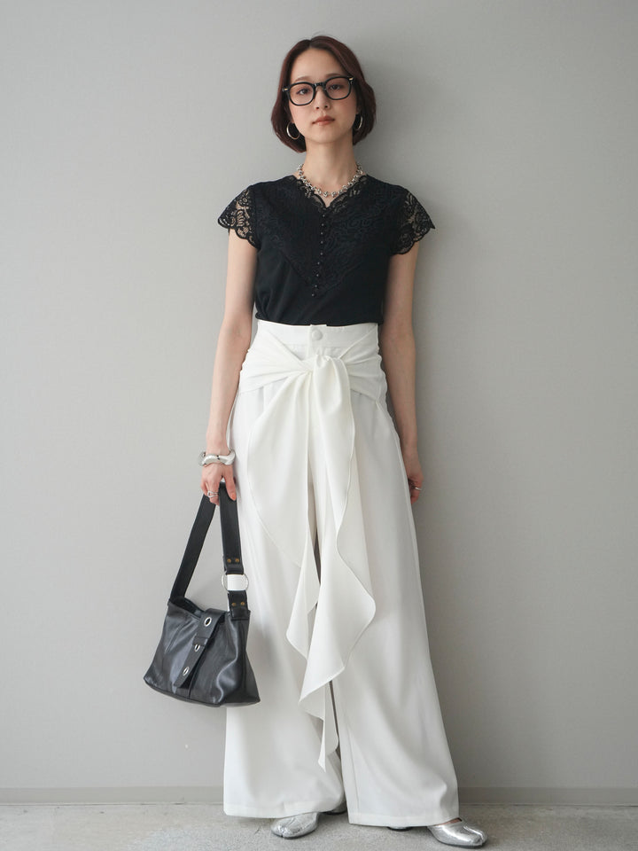 [SET]パールボタンレース切替ニットトップス+パールボタンレース切替ニットトップス(2set)