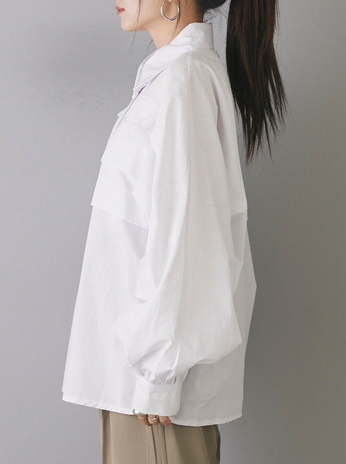 [Pre-order] Front tuck volume long sleeve shirt/white