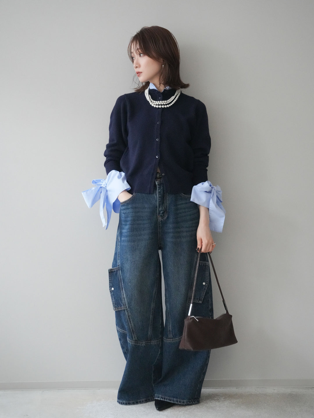 [予約]カーゴデザインコクーンデニムパンツ/navy