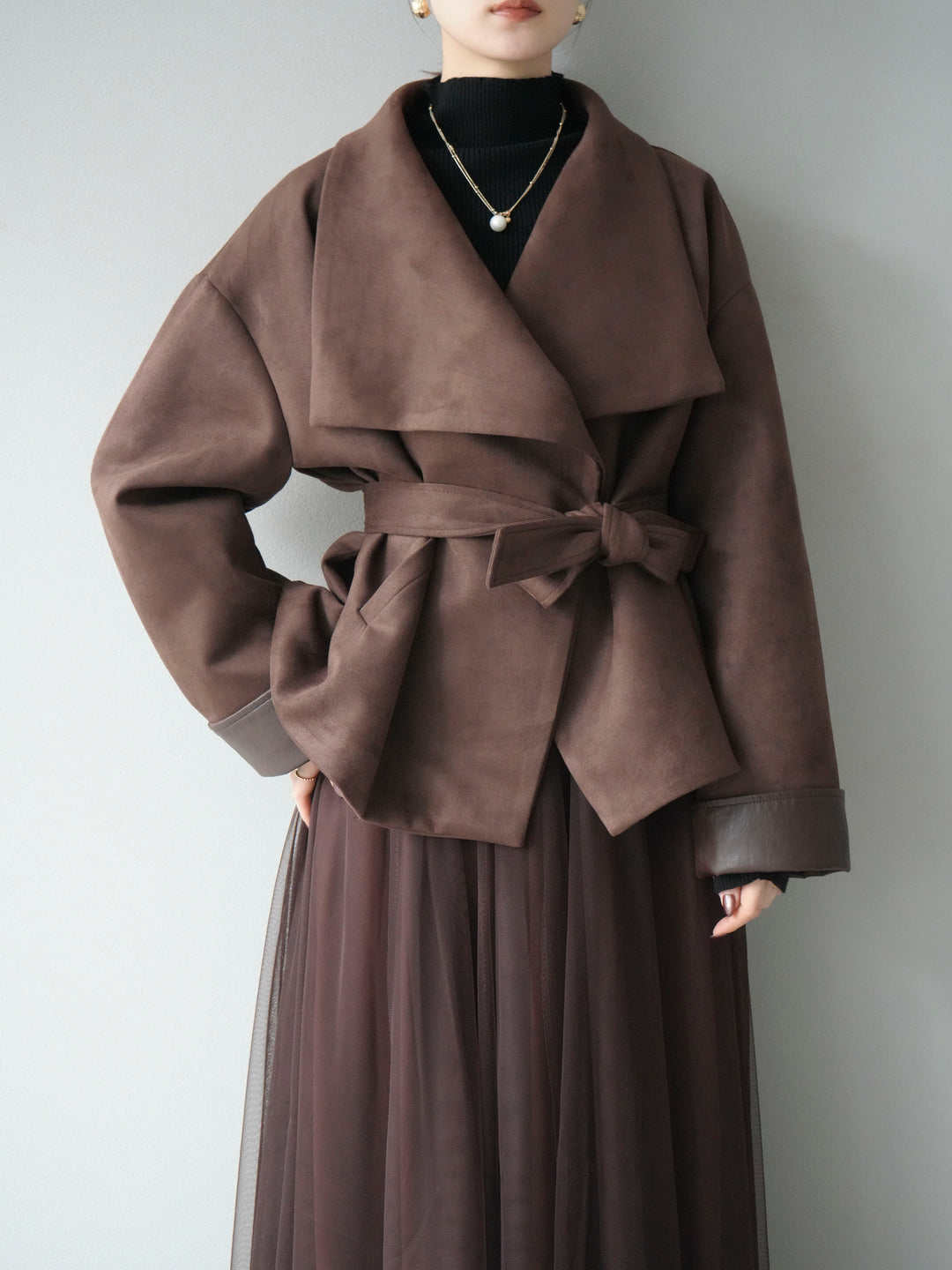 [予約]スウェードショートガウン/ブラウン