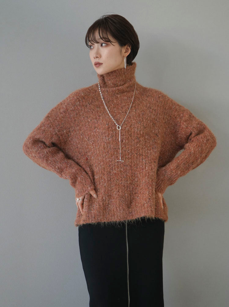 [Pre-order] Mixed yarn high neck knit pullover/orange