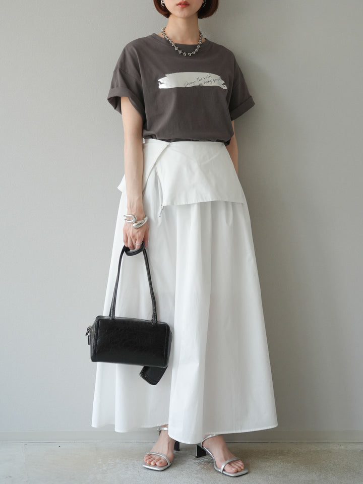 [予約]レイヤードジップデザインブロードフレアスカート/ホワイト