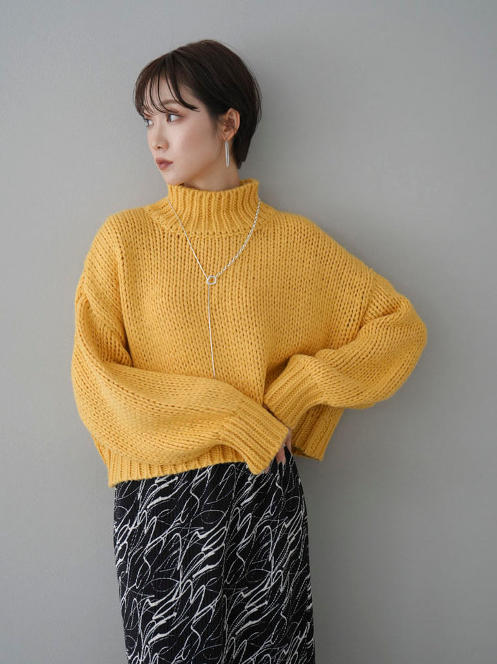 [Pre-order] Rib knit high neck short knit pullover/yellow