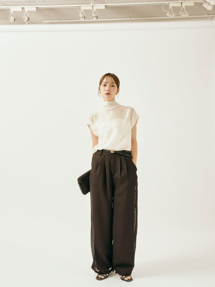 [予約]メッシュタックワイドパンツ/ブラウン