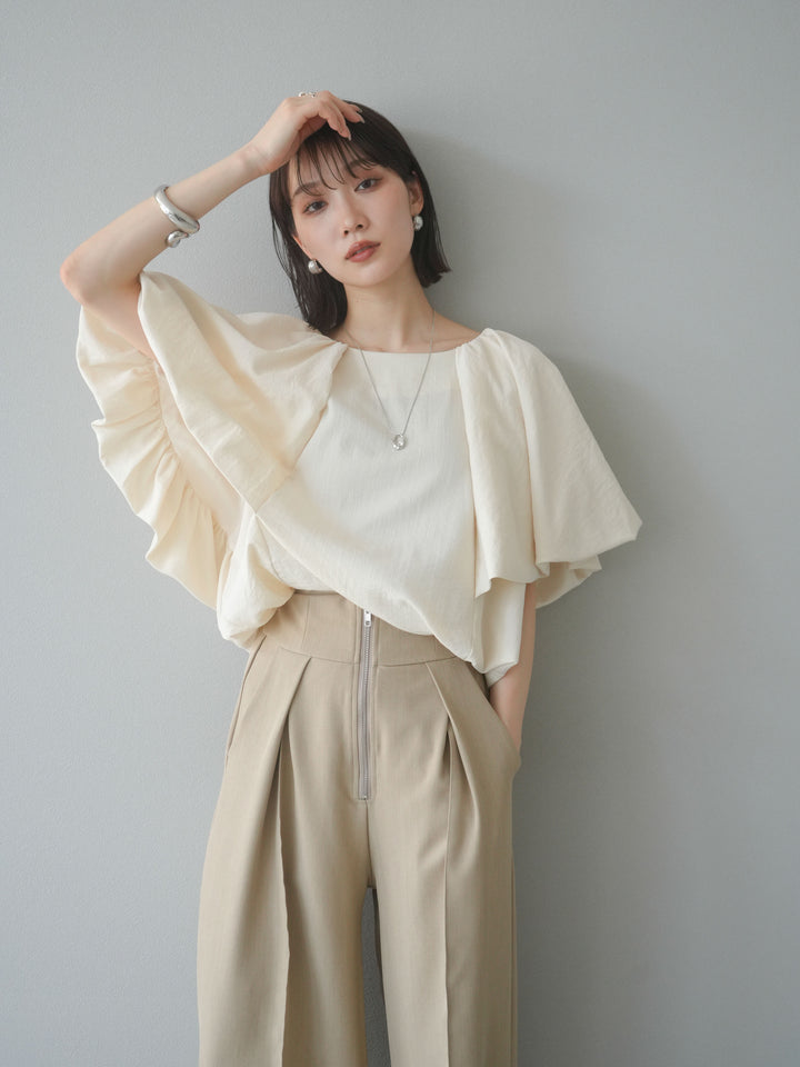[予約]バルーンスリーブタックデザインブラウス/アイボリー