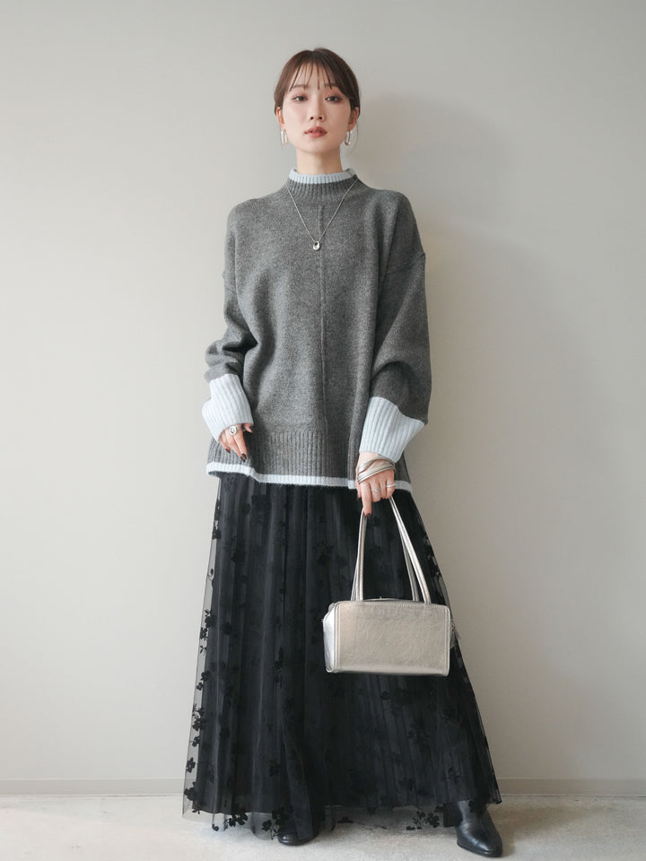 [SET]配色ハイネックニットプルオーバー+配色ハイネックニットプルオーバー(2set)