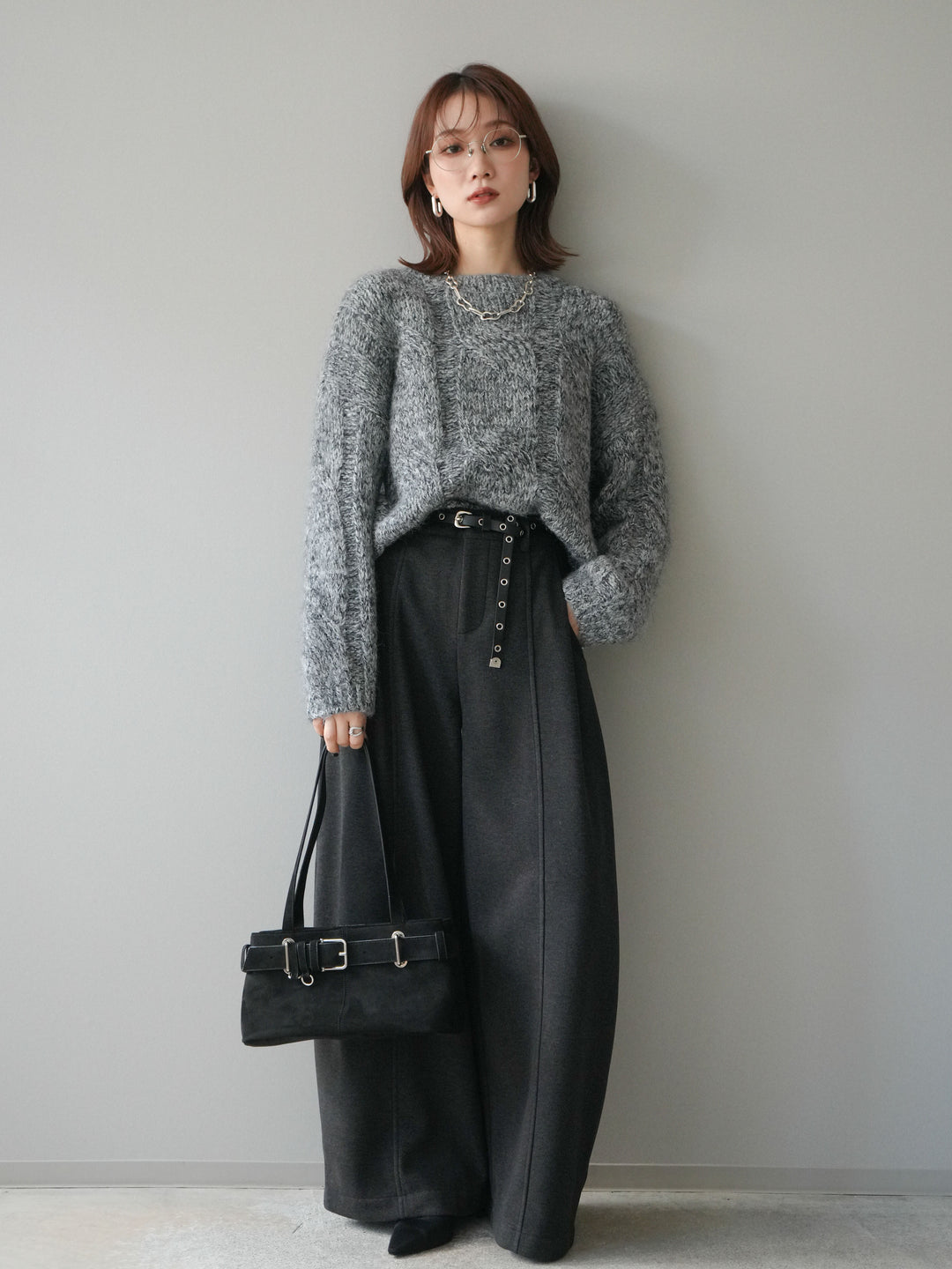 [予約]ワイドケーブルミックスニットプルオーバー/gray