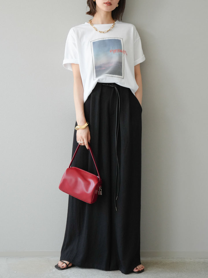 [予約]ロープデザインベルトリネンタッチワイドパンツ/ブラック