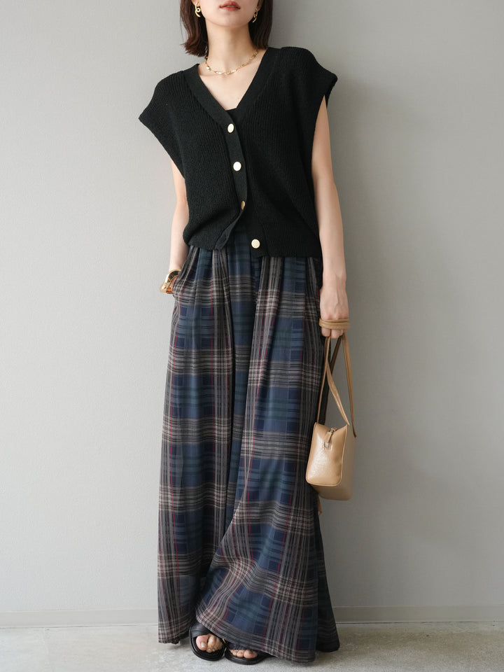 [SET] 透視格紋寬鬆褲 + 透視格紋寬鬆褲 (2set)