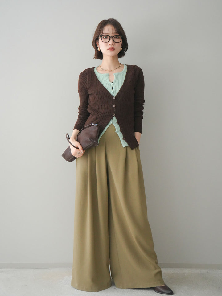 [予約]バイカラーレイヤードニットカーディガン/brown