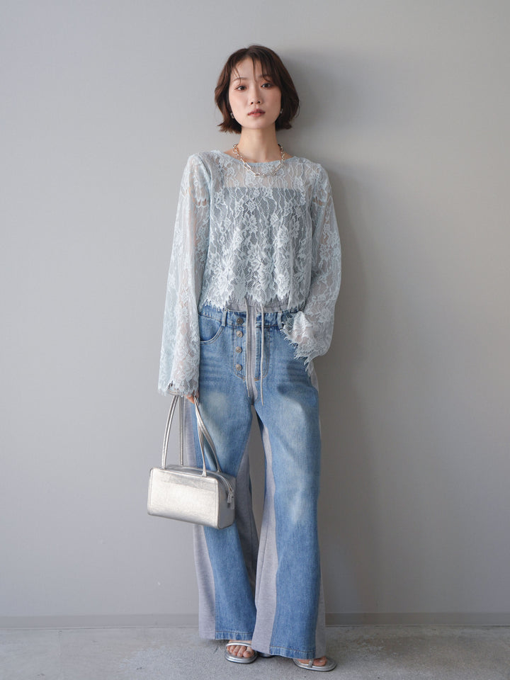 [SET]2WAYスリーブレーストップス+選べるアクセセット(2set)