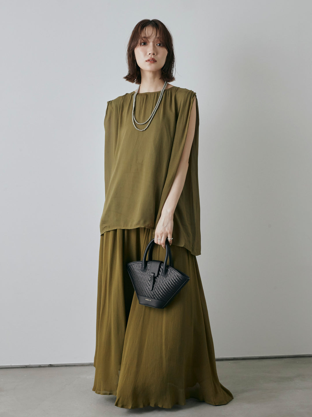 [予約]シアーフレアマキシスカート/グリーン