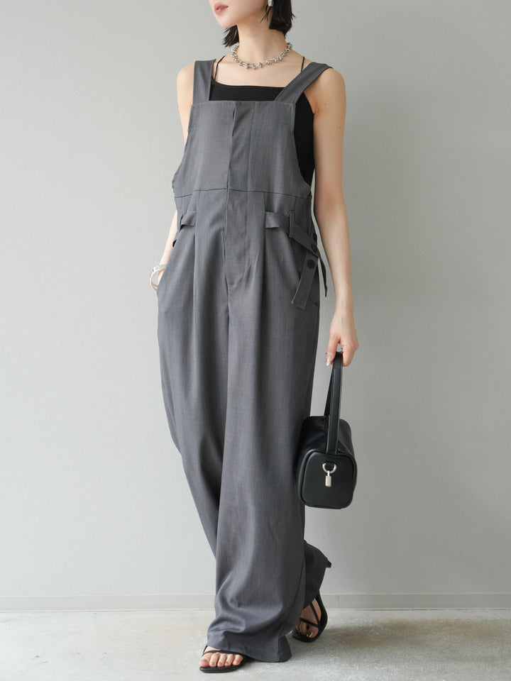 【預購】皮帶設計工裝褲/灰色