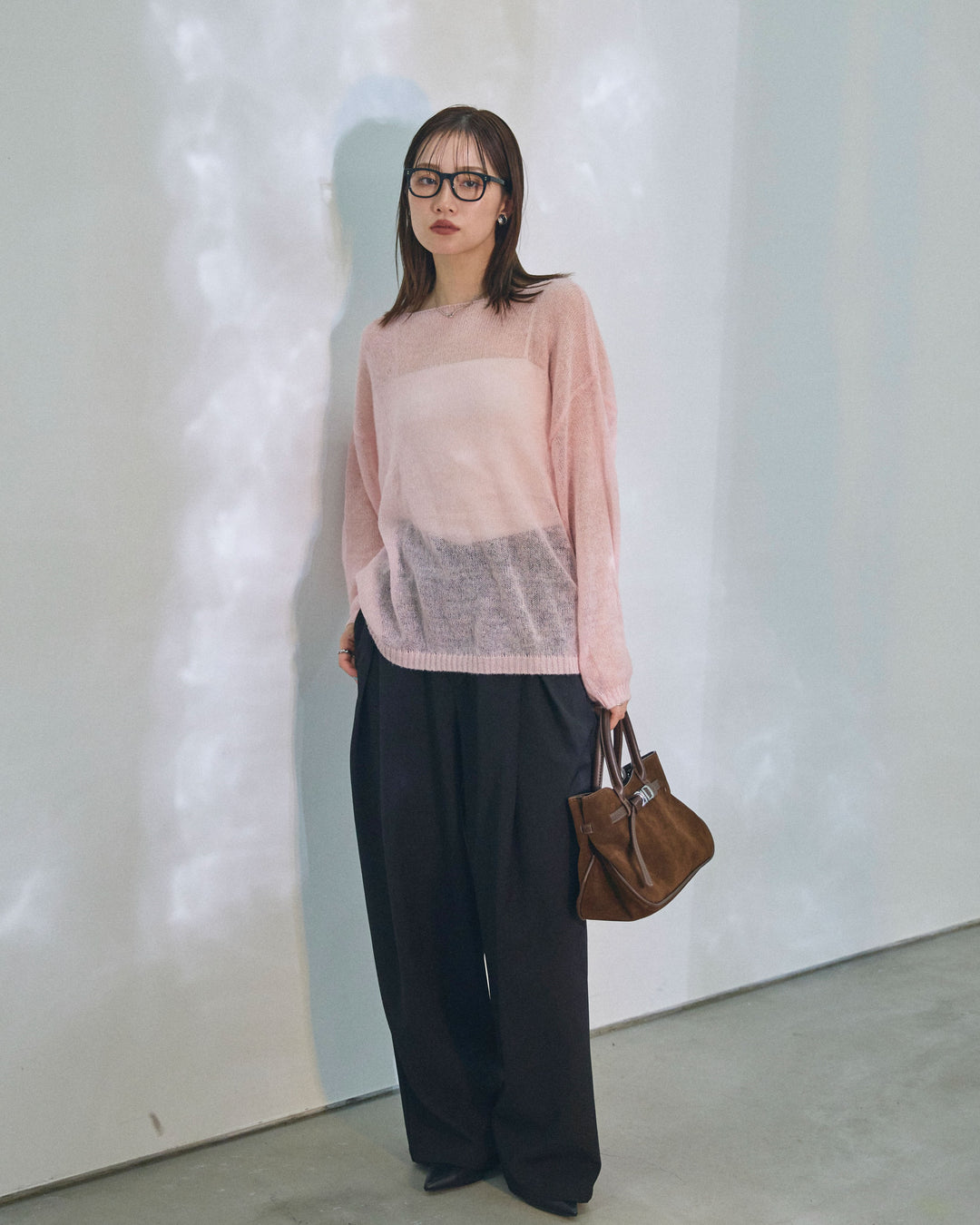 【Allure】[SET]モヘアタッチ透かし編みボートネックニットプルオーバー+モヘアタッチ透かし編みボートネックニットプルオーバー(2set)