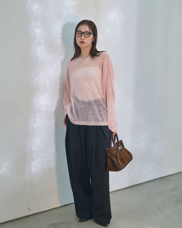 【Allure】[SET]モヘアタッチ透かし編みボートネックニットプルオーバー+モヘアタッチ透かし編みボートネックニットプルオーバー(2set)