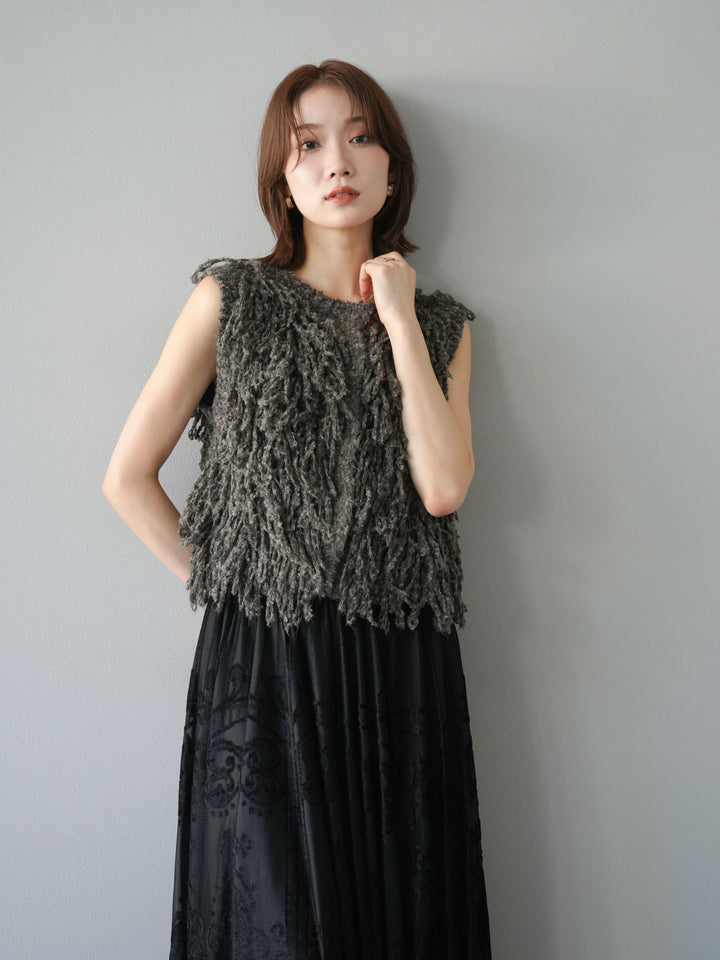 [予約]フリンジループニットベスト/ブラウン