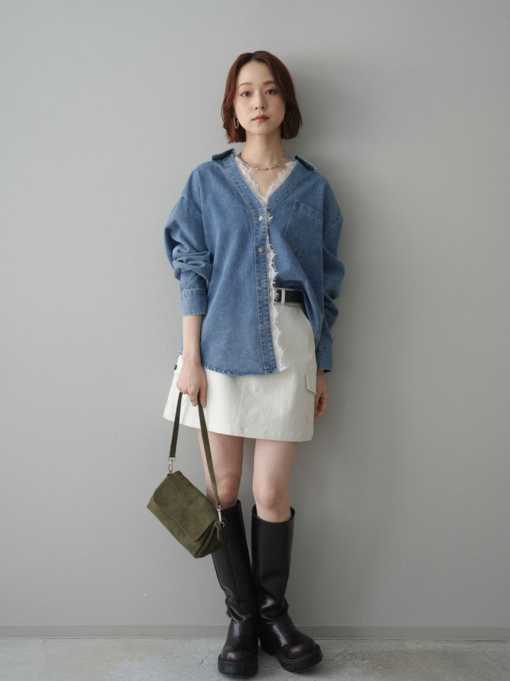 [予約]ベルト付カーゴミニスカート/white