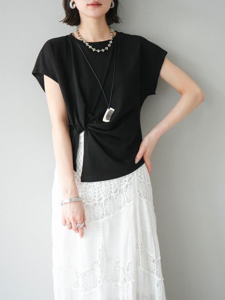 [予約]カシュクールTシャツ＆コームネックレスSET /ブラック