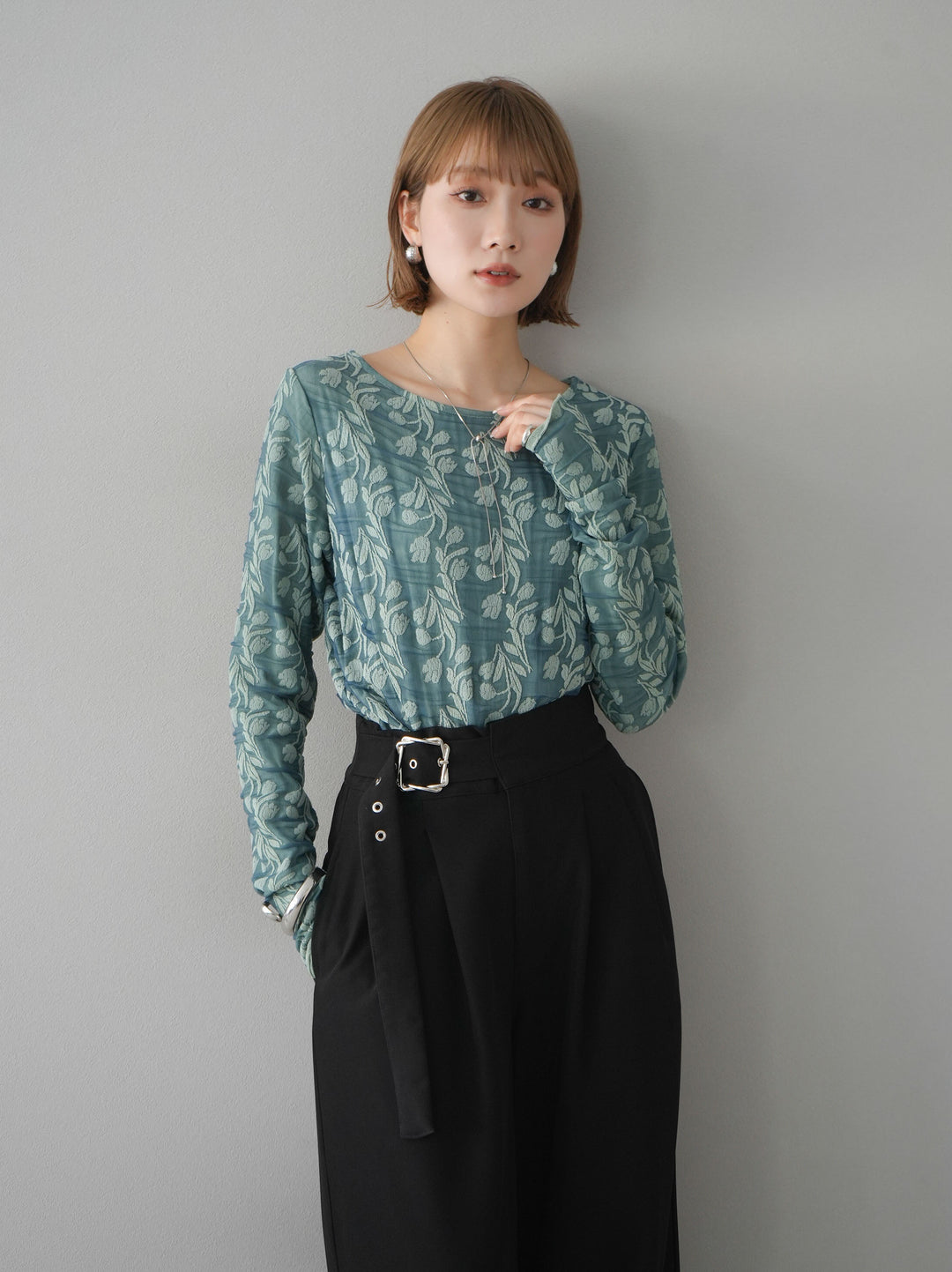 【預購】雙層紗布提花上衣/綠