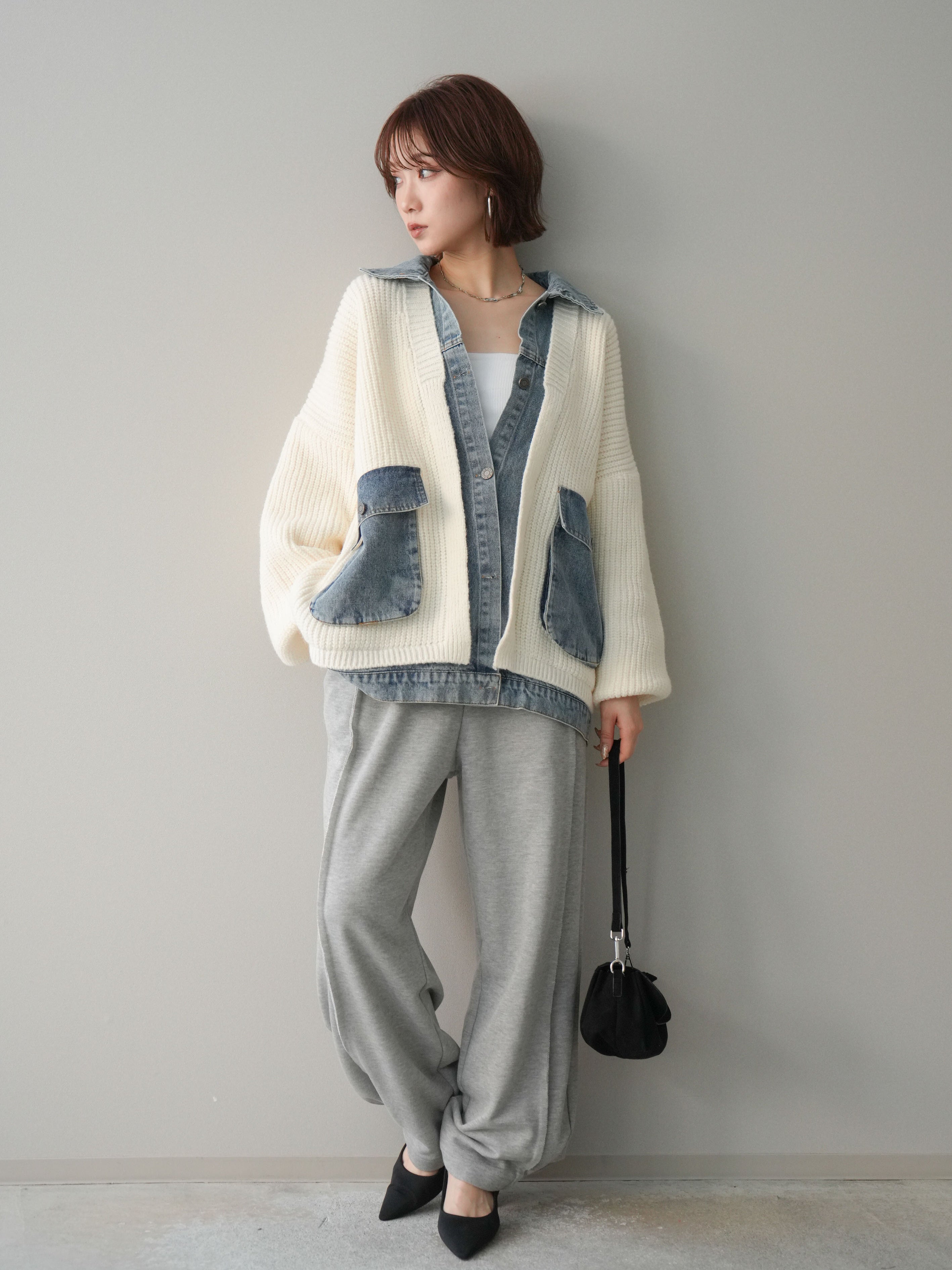 SET]デニムドッキングオーバーニットジャケット+デニムドッキング