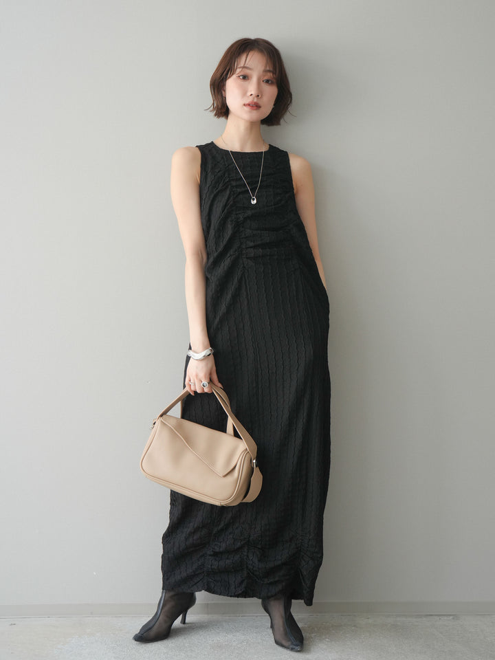 [予約]シャーリングジャガードノースリーブワンピース/black