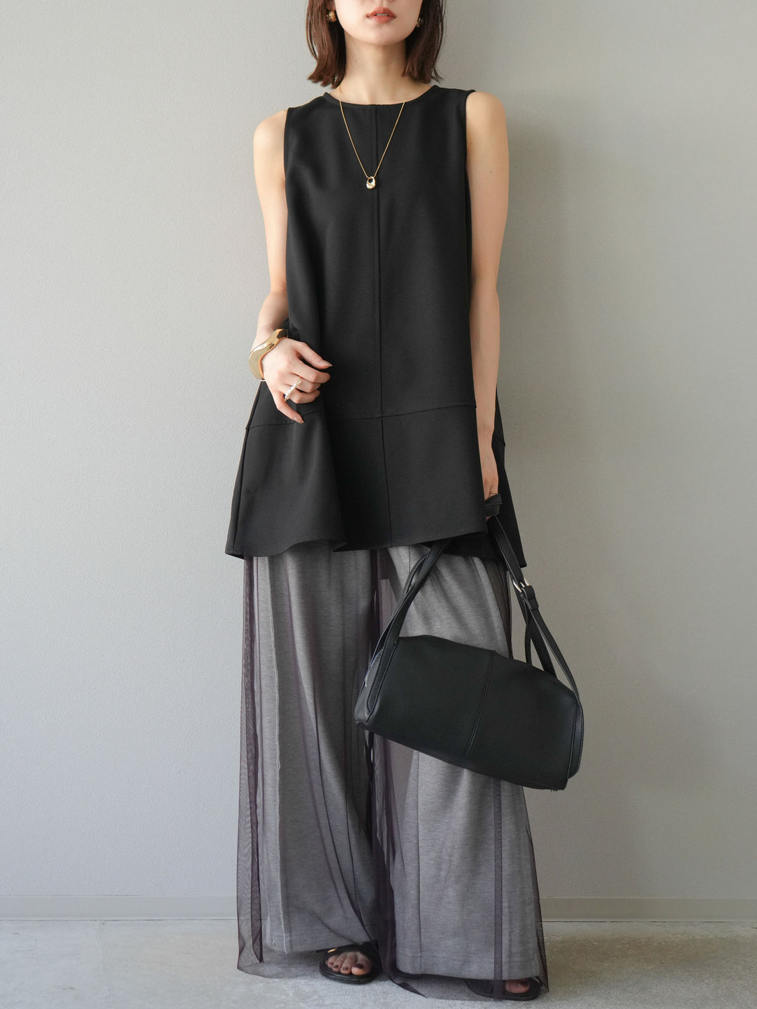 [予約]チュールワイドパンツ/ブラウン