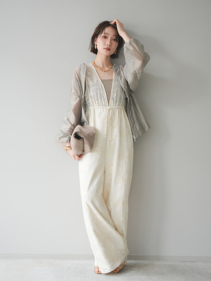 [SET]レース刺繍サロペット+ドロストシアーブルゾン(2set)