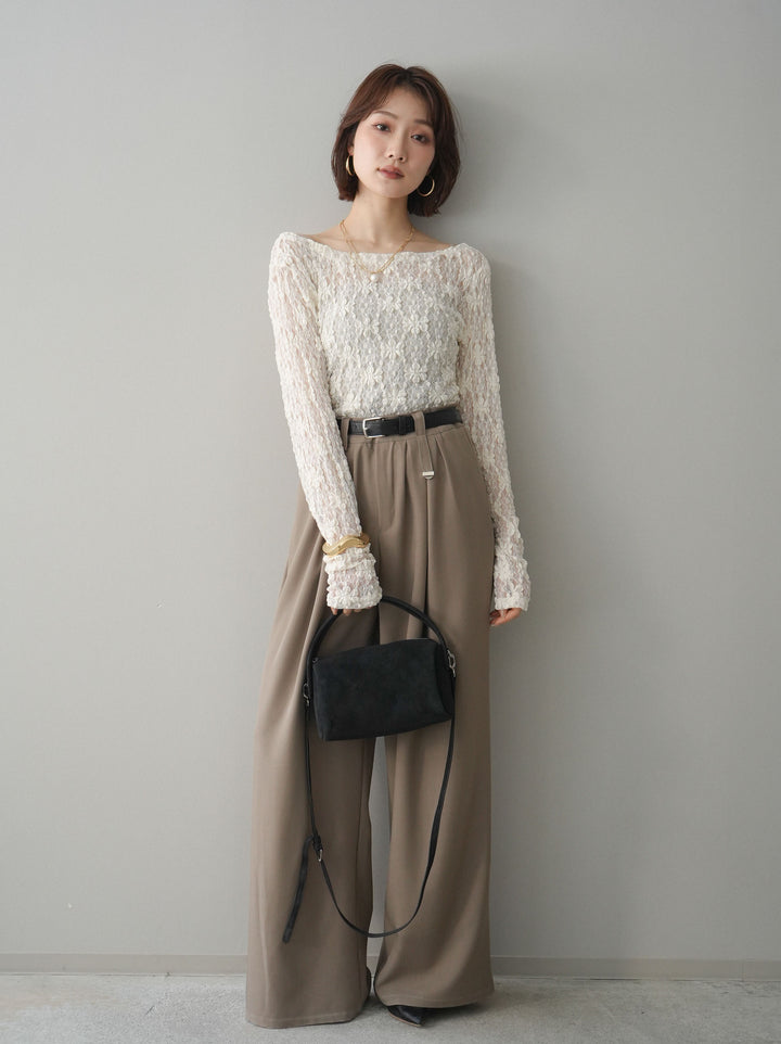 [予約]ベルト付キーホルダーモチーフワイドパンツ/mocha