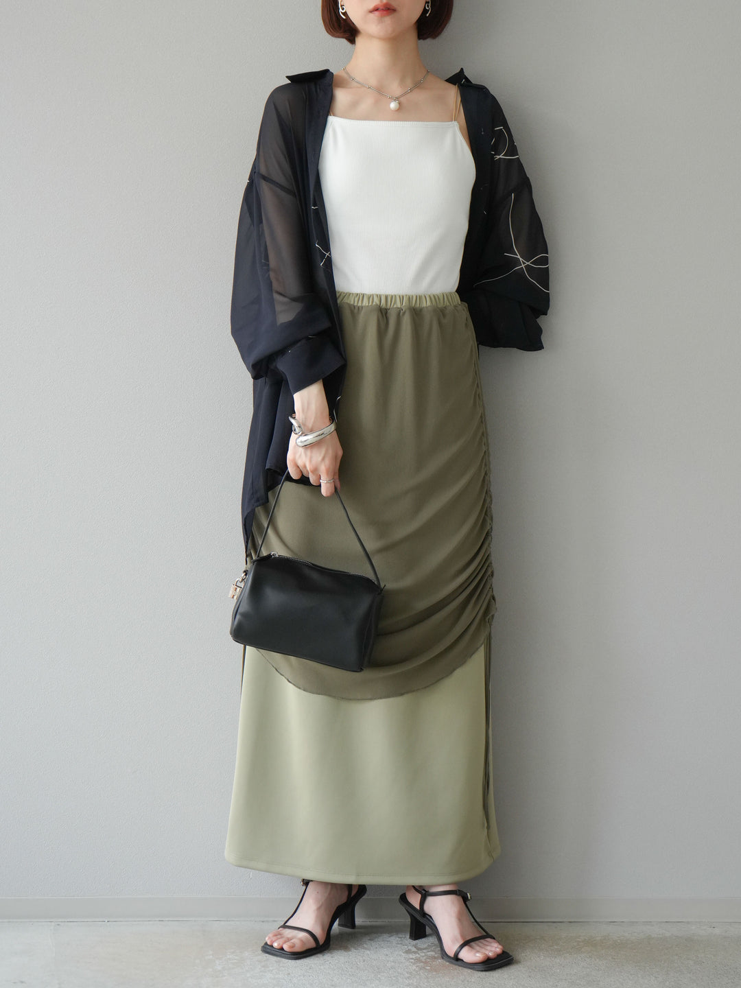 [予約]シアーレイヤードタイトスカート/ライトグリーン