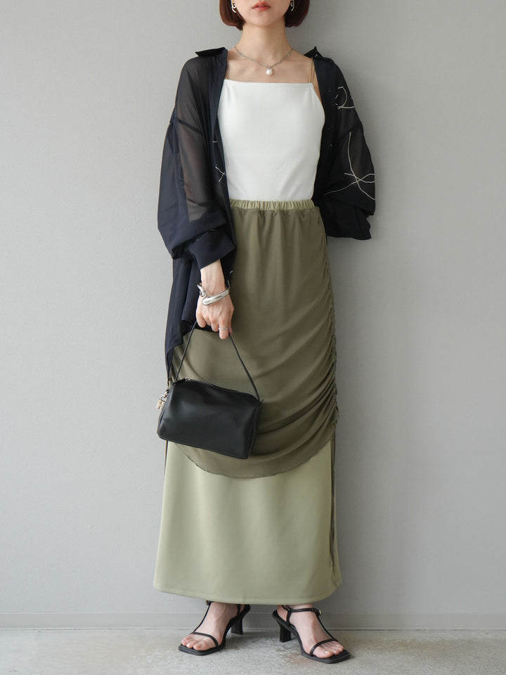 [予約]シアーレイヤードタイトスカート/ライトグリーン