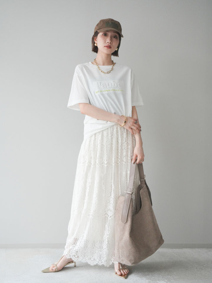 [SET]エンボスロゴTEE+裏プリーツ総レースロングスカート(2set)
