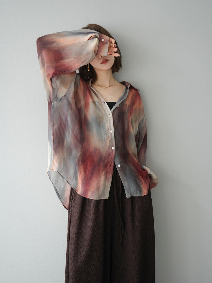 [予約]ニュアンス柄シアーシャツ/レッド