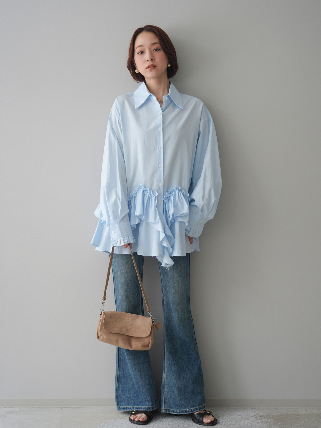 [予約]ラッフルデザインティアードブラウス/blue
