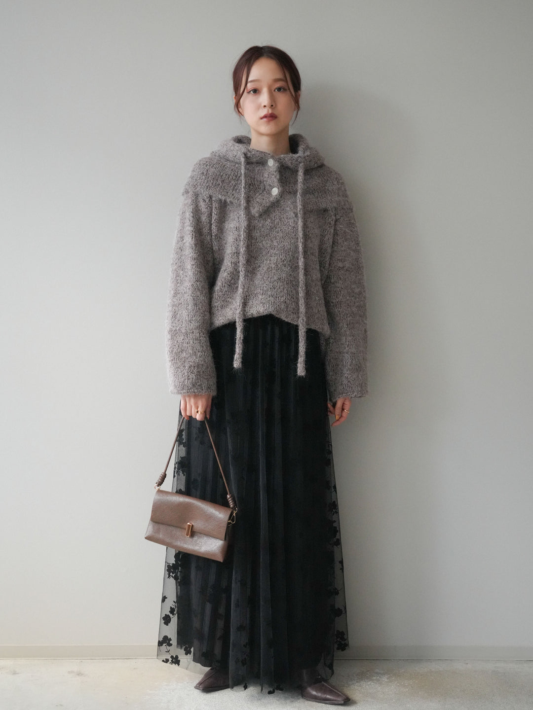 [SET]バラクラバSETニットプルオーバー+フラワーフロッキーチュールプリーツスカート(2set)