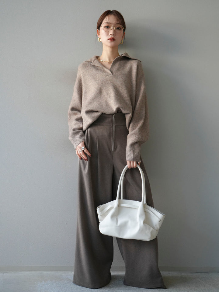 [予約]スキッパーオーバーニットプルオーバー/greige