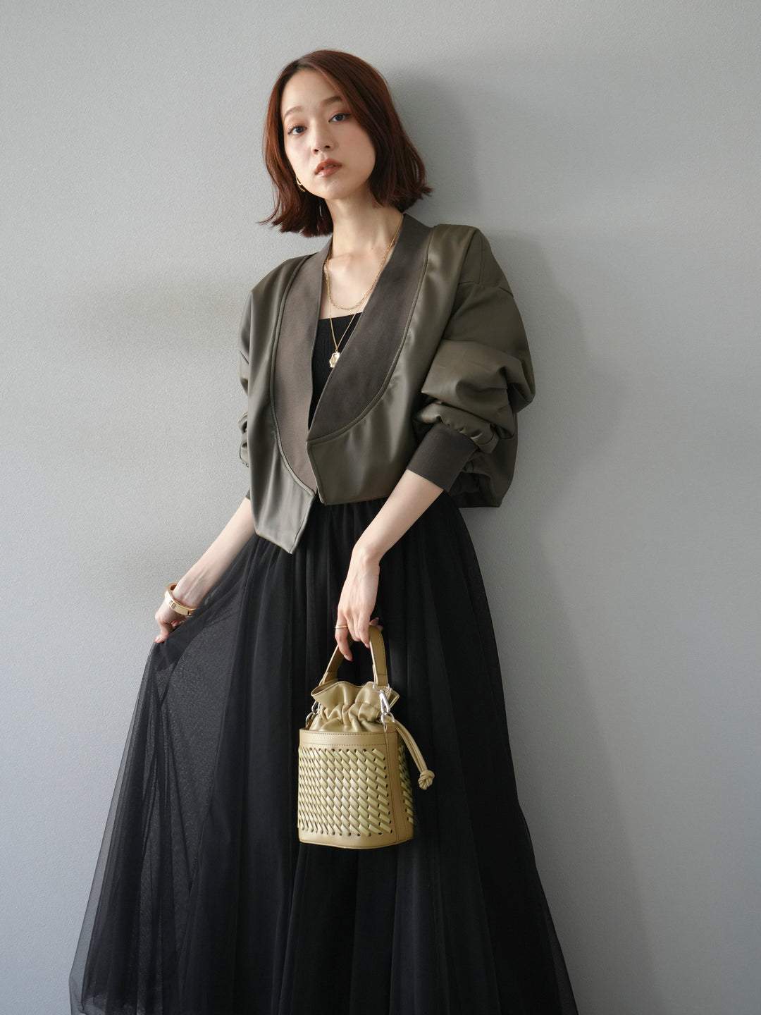 [予約]レザーバルーンボレロ/カーキ