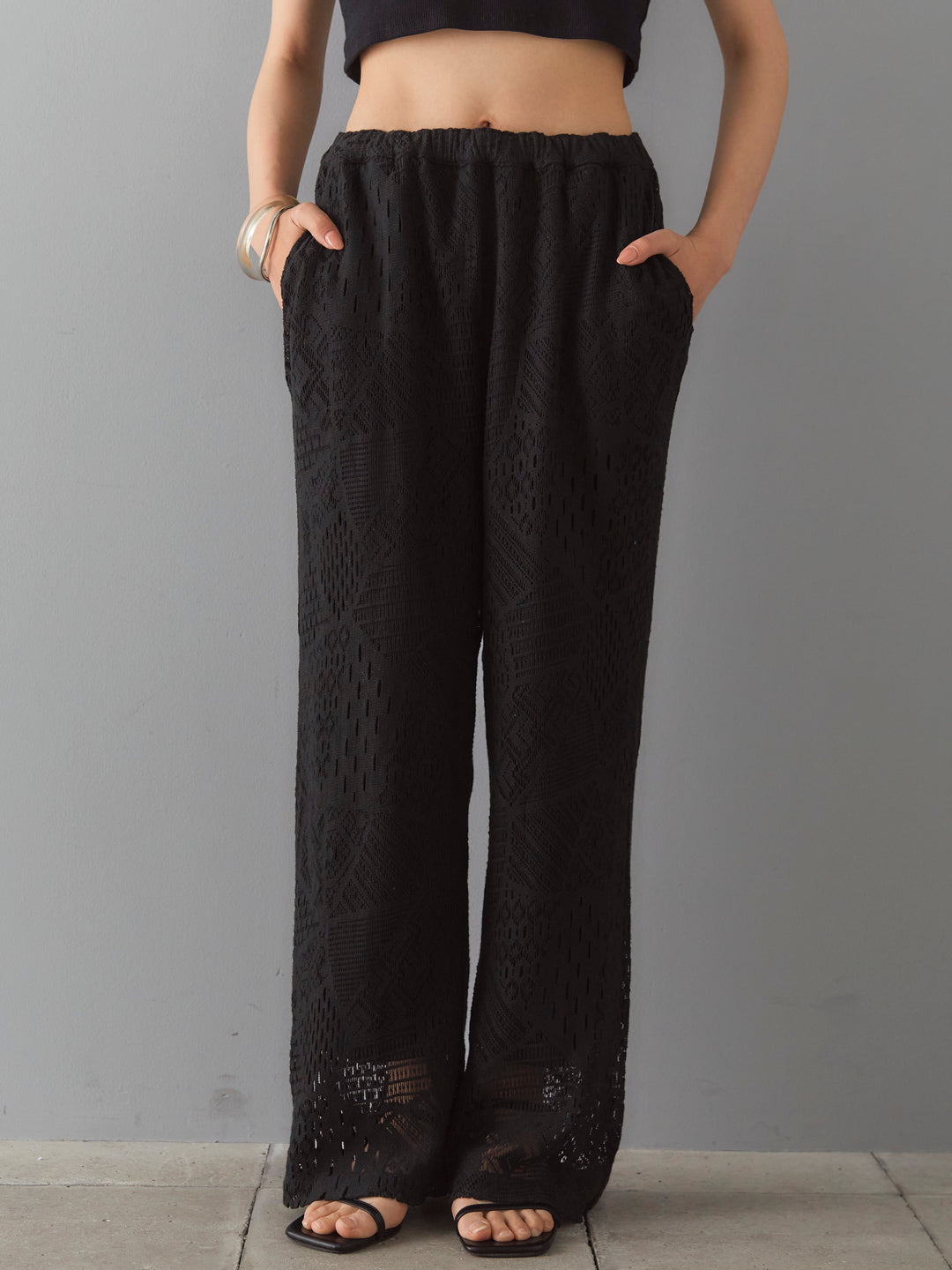[Pre-order] Cotton lace wide pants/black