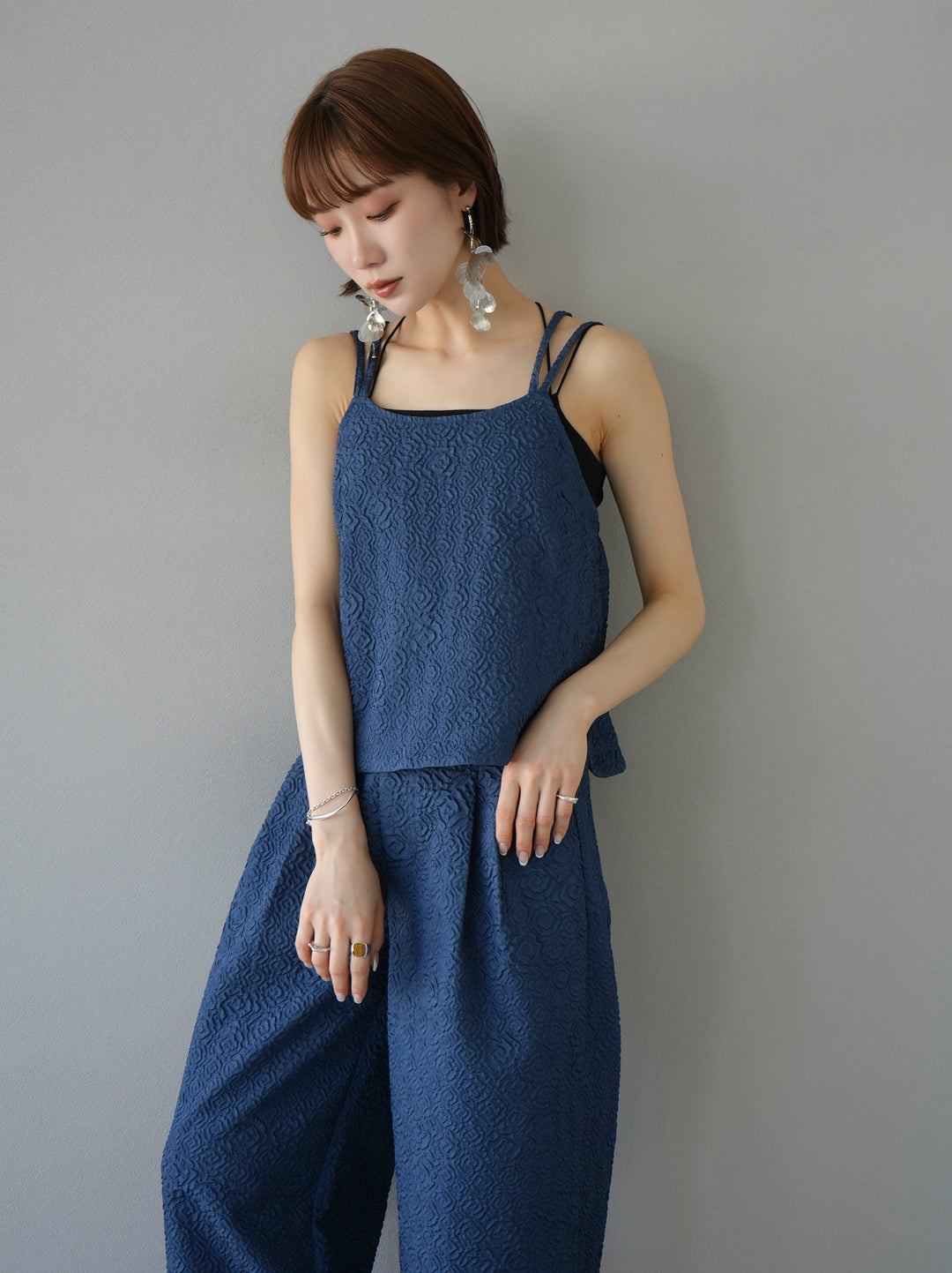 [Pre-order] Puffy Jacquard Double Strap Camisole/Blue