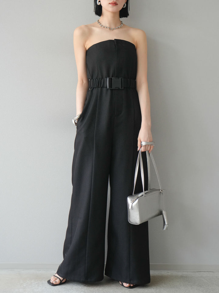 【預購】混色斜紋腰帶熊圖案工裝褲/黑色