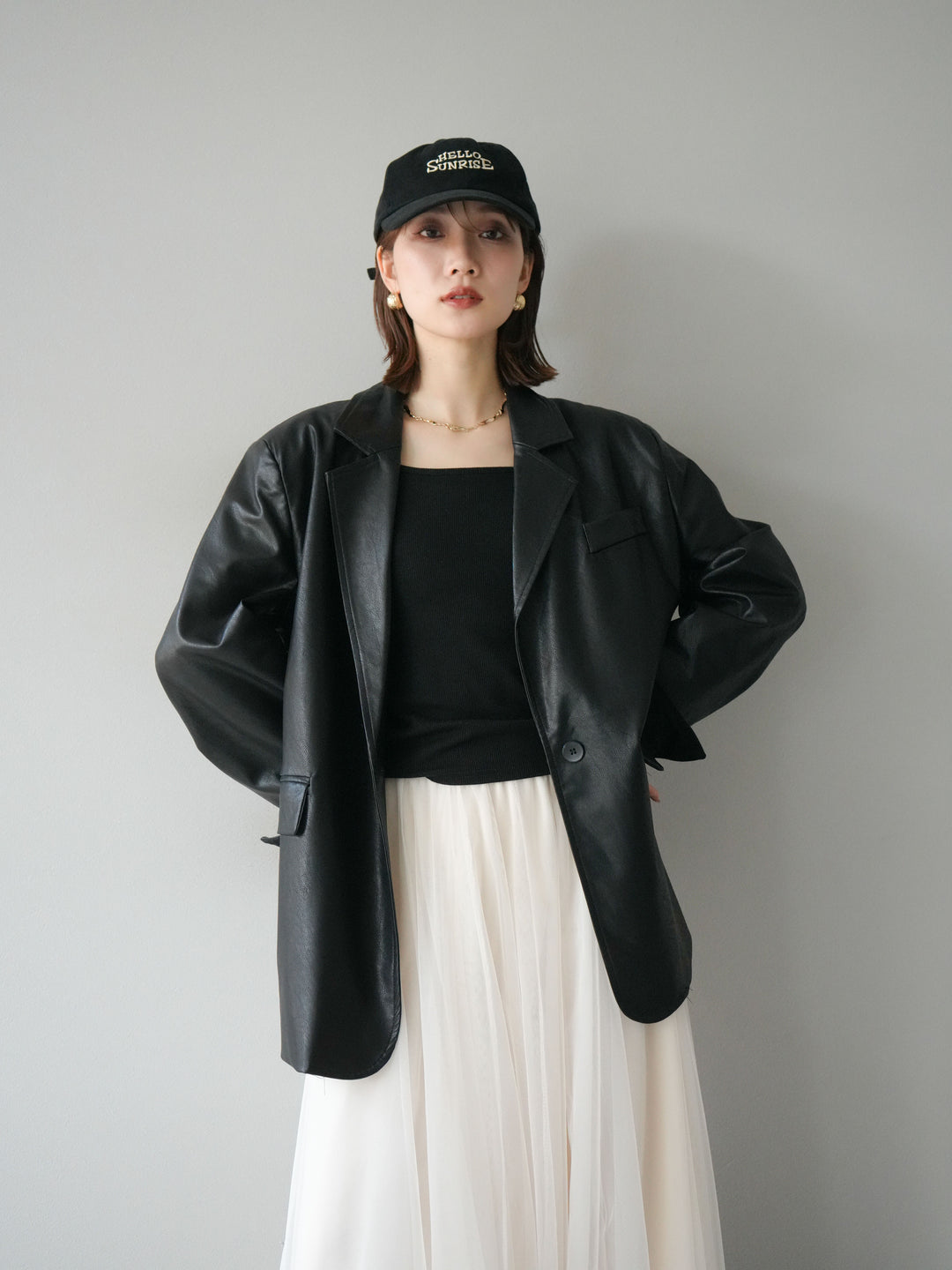 [予約]フェイクレザーテーラードジャケット/ブラック