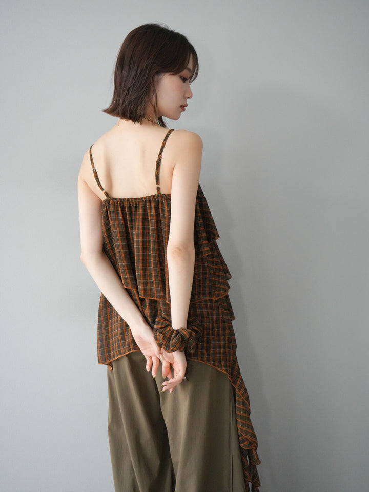 [予約]チェック柄ラッフルキャミソール/ブラウン