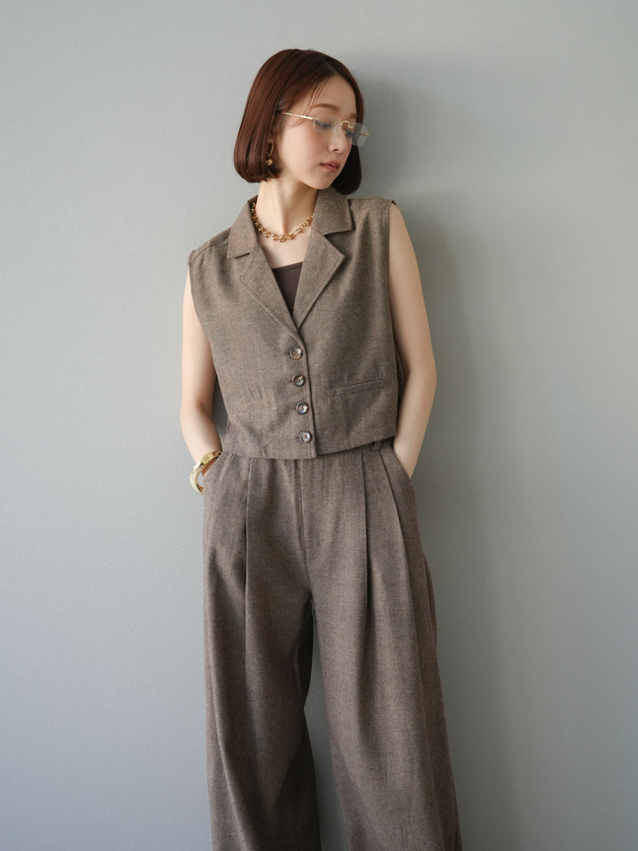 [予約]ツイードタッチテーラードジレ/ブラウン