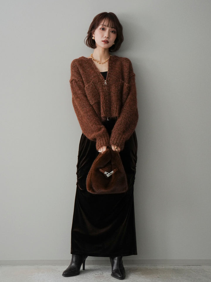 [予約]ミックスヤーンダブルZIPニットカーディガン/brown