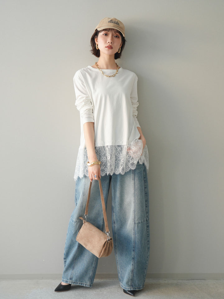 [SET]裾レースロングスリーブTシャツ+選べるアクセセット(2set)