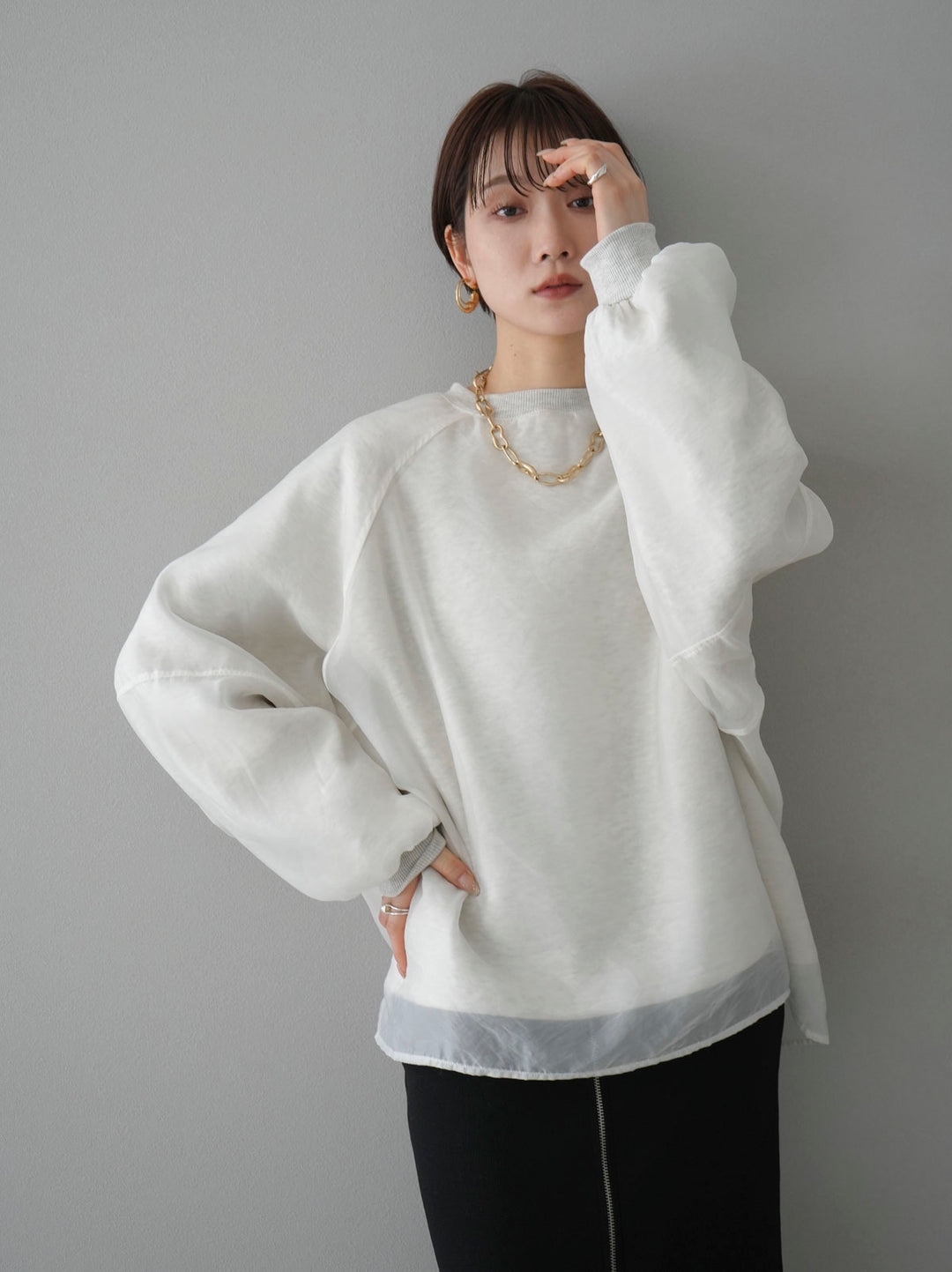 [Pre-order] Sheer layered fleece sweatshirt pullover/gray