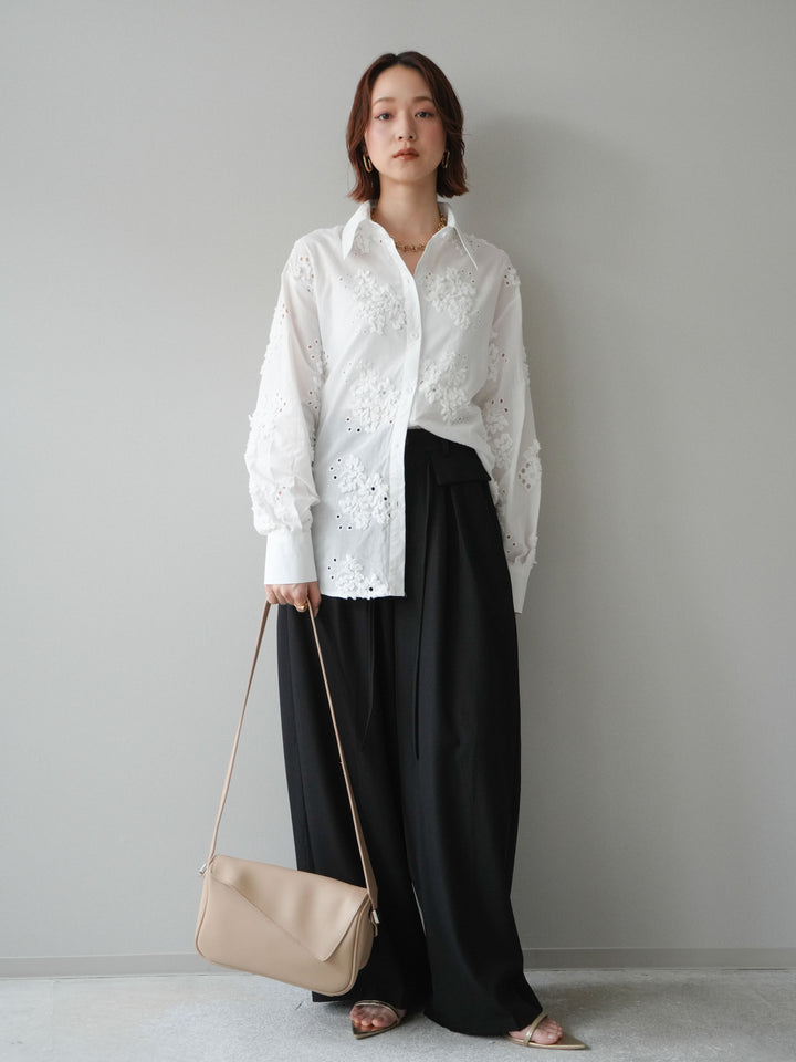 [SET]バックリボンフラワーエンブロイダリーシャツ+選べるアクセセット(2set)