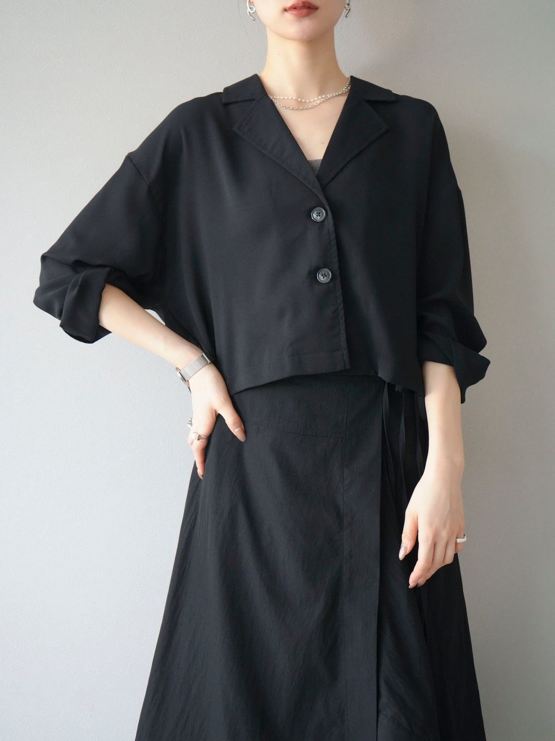 [予約]レーヨンライクショートジャケット/ブラック