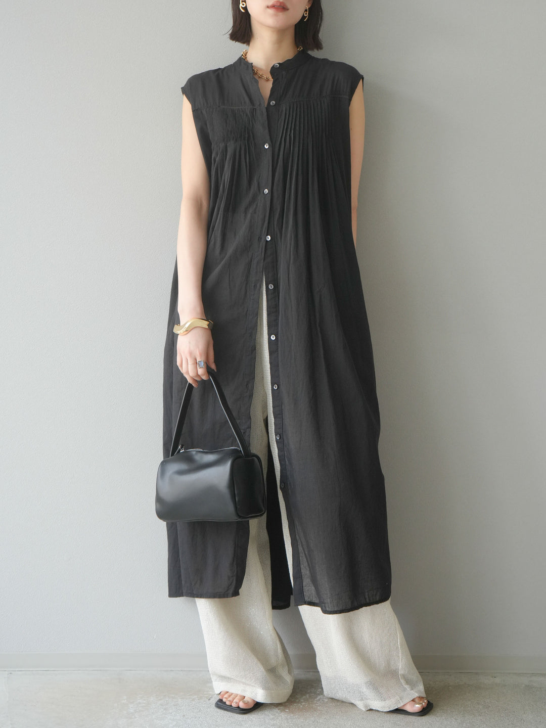 [預購] 棉質金銀絲網眼休閒褲/象牙白