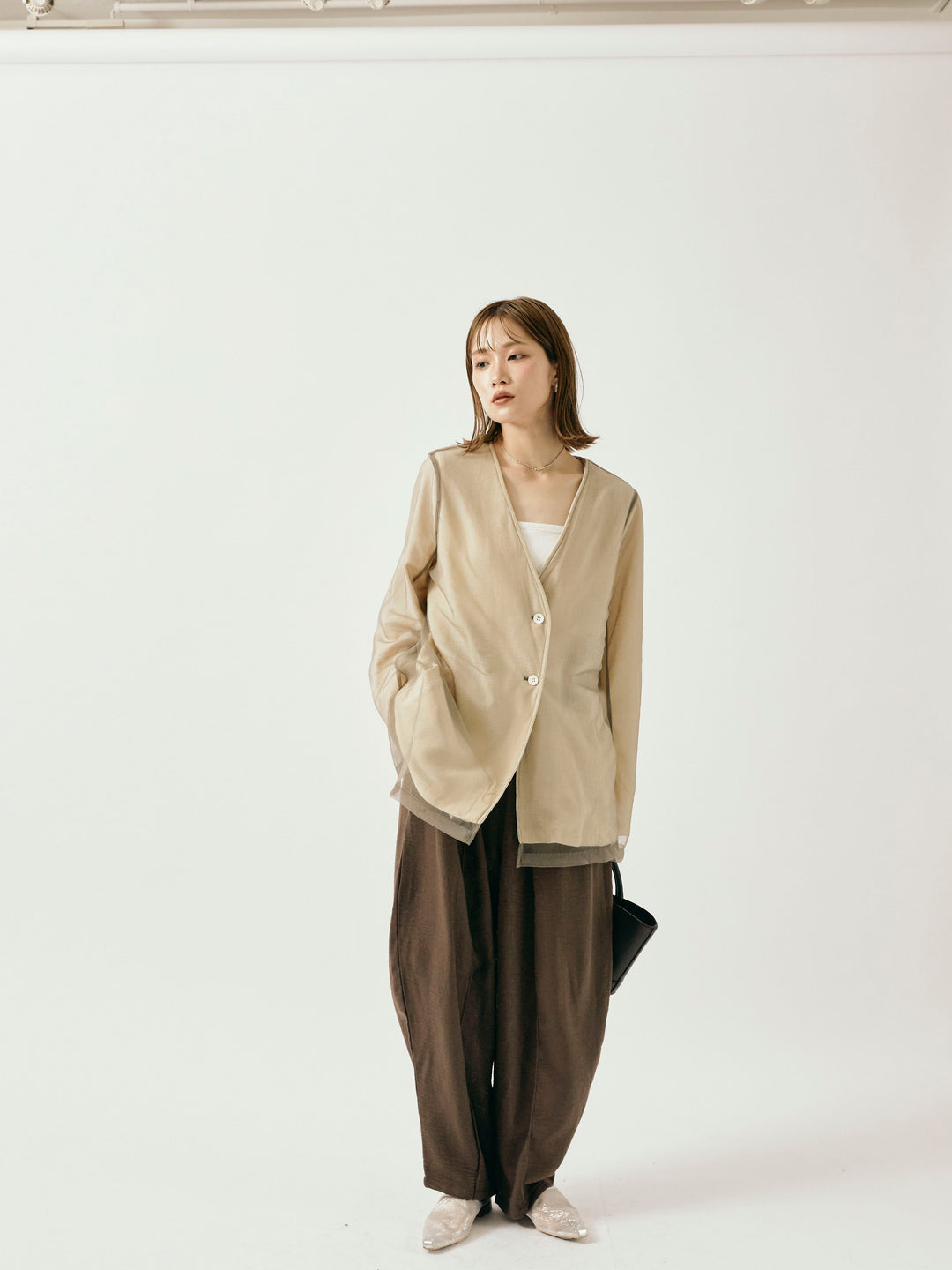 [予約]リネンライクベイカーバルーンパンツ/ブラウン